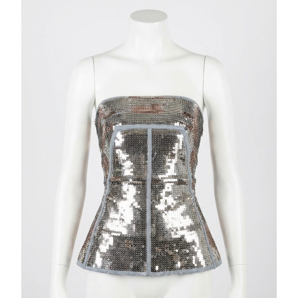 NEW RICK OWENS sequin bustier top in silver